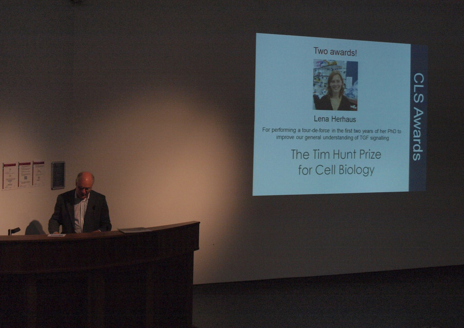 2013 Tim Hunt prize for Cell Biology awarded to Lina Herhaus