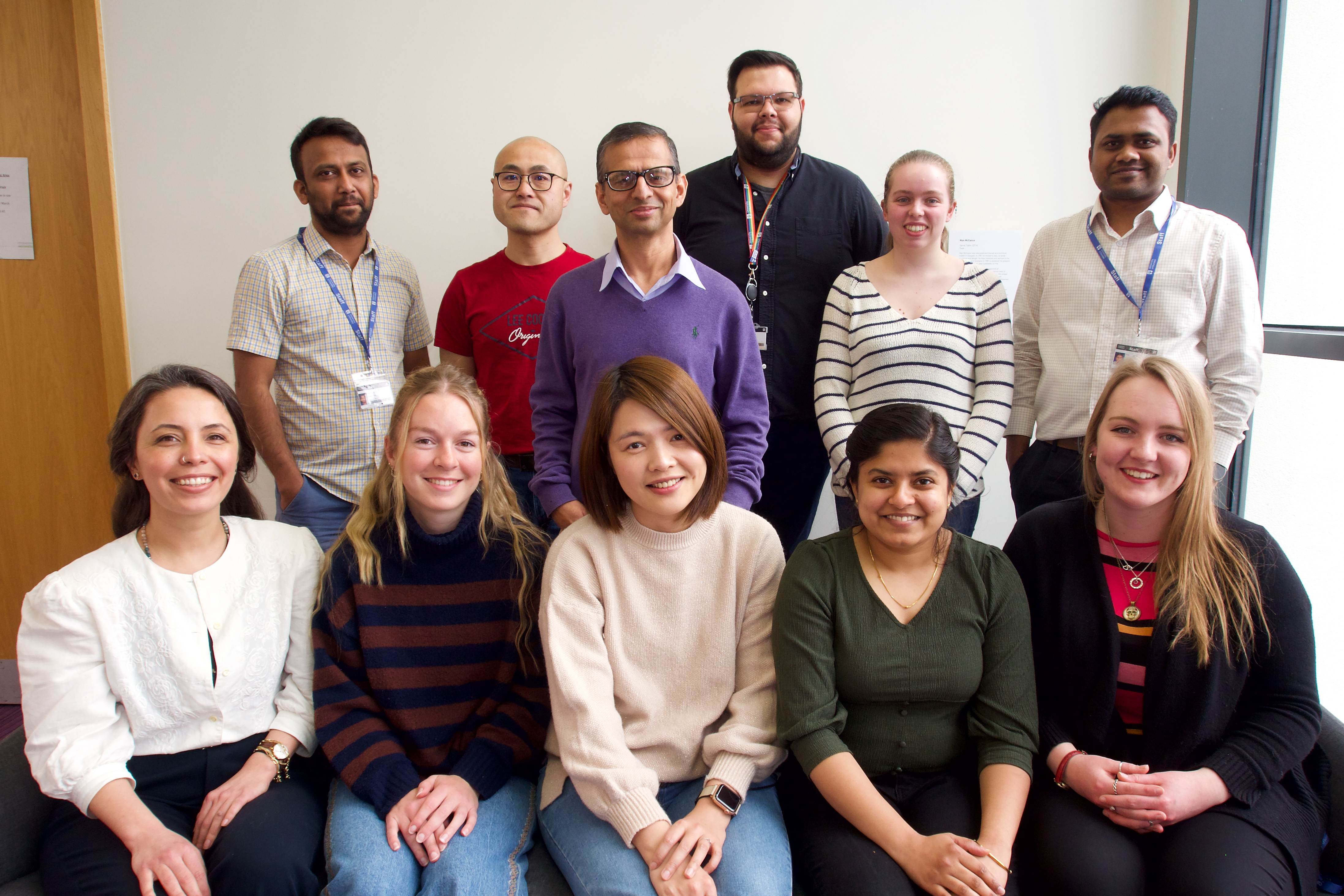 Back row (L-R): Gajanan Sathe, Pax Zhang, Gopal Sapkota, Tyrell Cartwright, Ellie Leeder, Naveen Kumar Nakarakanti. Front Row (L-R) Nur Kocaturk, Abigail Brewer, Jin-Feng Zhao, Preethi Soundarya Sathyamurthi, Lorraine Glennie