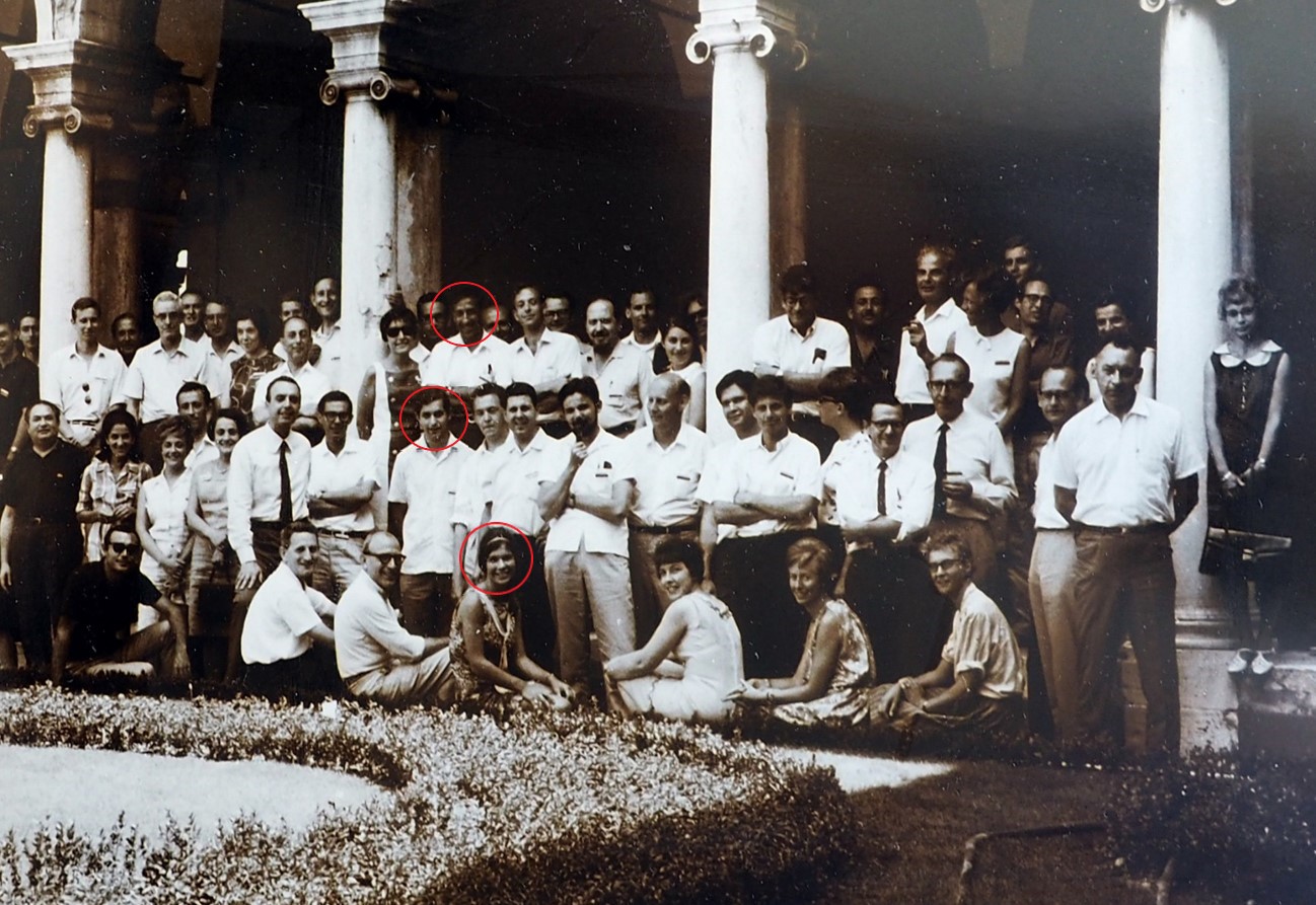 The participants attending the summer school on protein chemistry held at San Giorgio Maggiore in 1967. Edmond Fischer, Philip Cohen and Philip’s future wife Tricia are highlighted