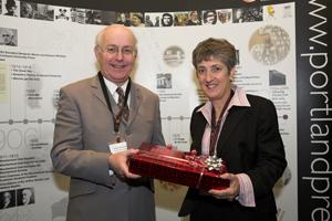 Philip Cohen presenting Lynne Brindley with the digitized archive Philip Cohen launches the Centenary Celebrations of the Biochemical Journal