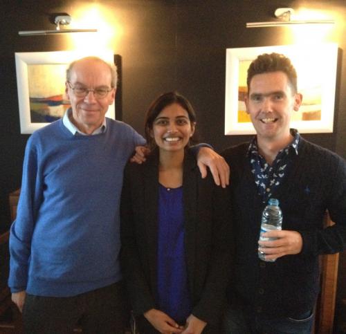L-R: Michel Goedert with two generations of MRC-PPU PhD students he has examined, Chandana Kondapalli and John Rouse. Chandana Kondapalli awarded PhD!