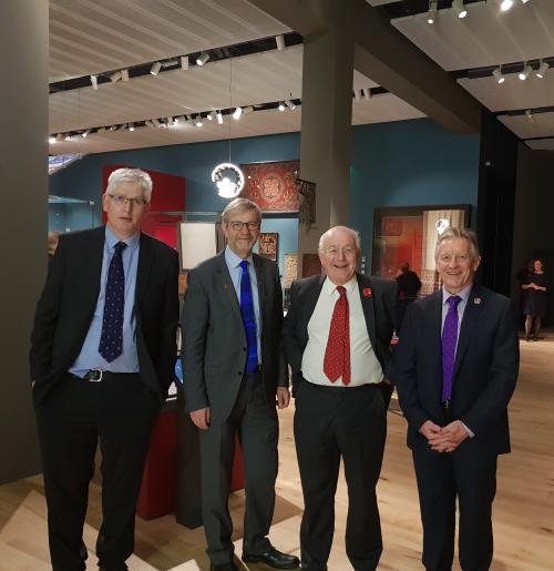 L-R: Dario Alessi, Pete Downes (University of Dundee), Philip Cohen and Malcolm Skingle (GSK) pictured at the reception to mark 20 years of the DSTT collaboration, held at the V&A Dundee on November 5th, 2018