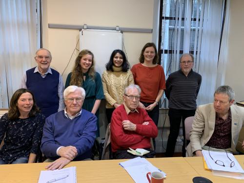 L-R: Pierre Descouts, Rahel Gresz, Tania Savant, Esther Sammler, Werner Remmele (back) and front Chloe MacMillan, John Minhinick, Ron Page, and Marc van Grieken (front)